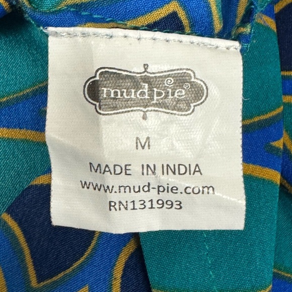 Mud Pie Blue Geometric Gold trimmed Tunic Top size Medium - Picture 7 of 8